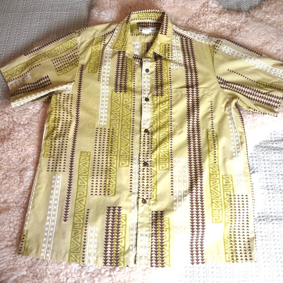 T&L Muumuu Factory Hawaiin Shirt XL Aloha Cotton Made in Hawaii Tribal Print VTG - Picture 1 of 7